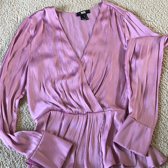 PAIGE Tops - PAIGE Satin Lilac Wrap Peplum Blouse